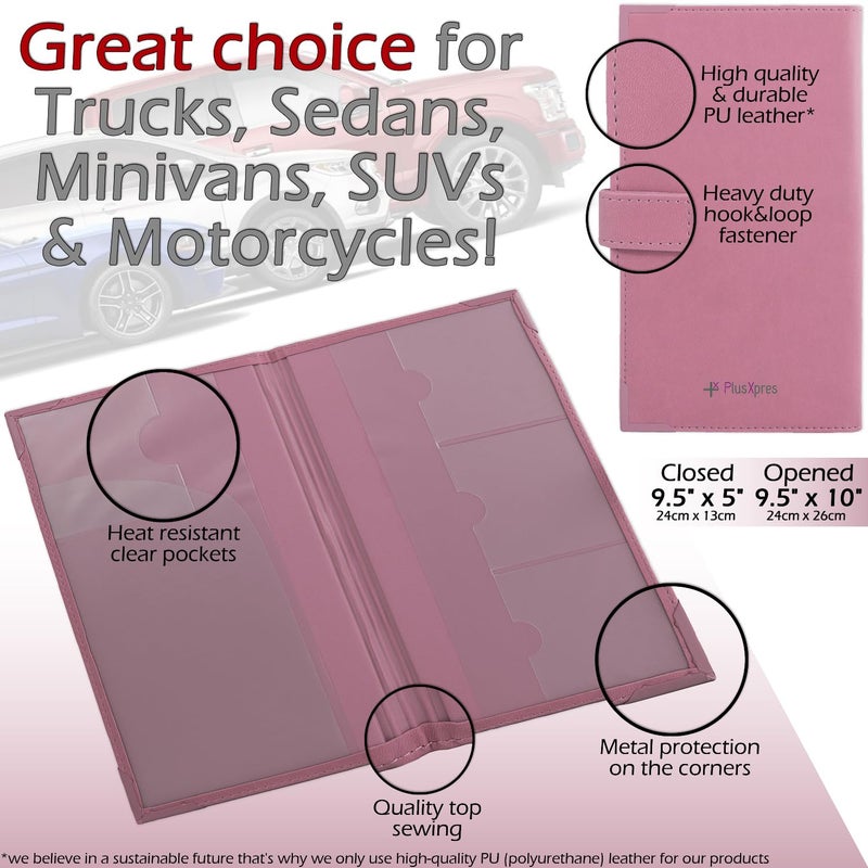 PlusXpres Auto Insurance and Registration Card Holder - Vehicle Glove Box Document Organizer - Car Essential Paperwork Holder for DMV  AAA  Contact Information Cards - Premium PU Leather Wallet Case - Purple - Image 5